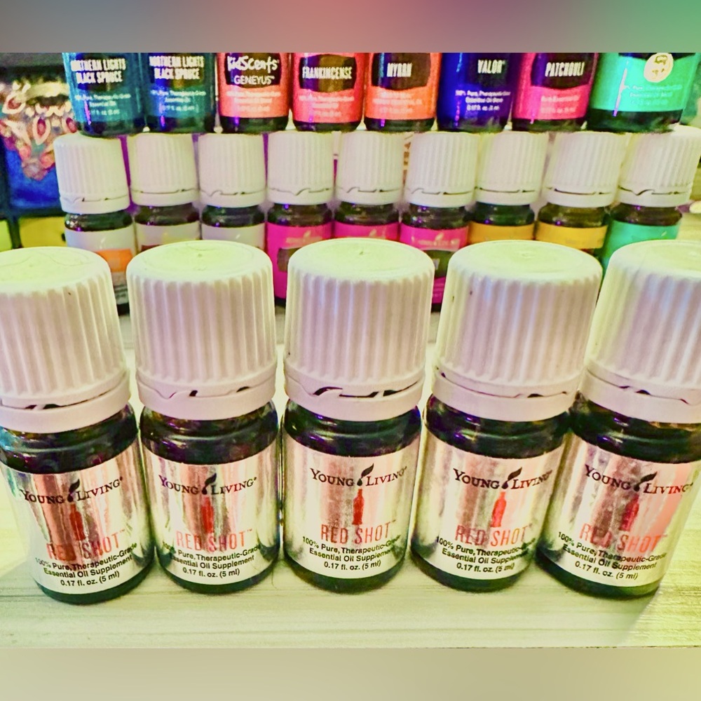 FIVE NEW, SEALED BOTTLES OF RED SHOT BY YOUNG LIVING!